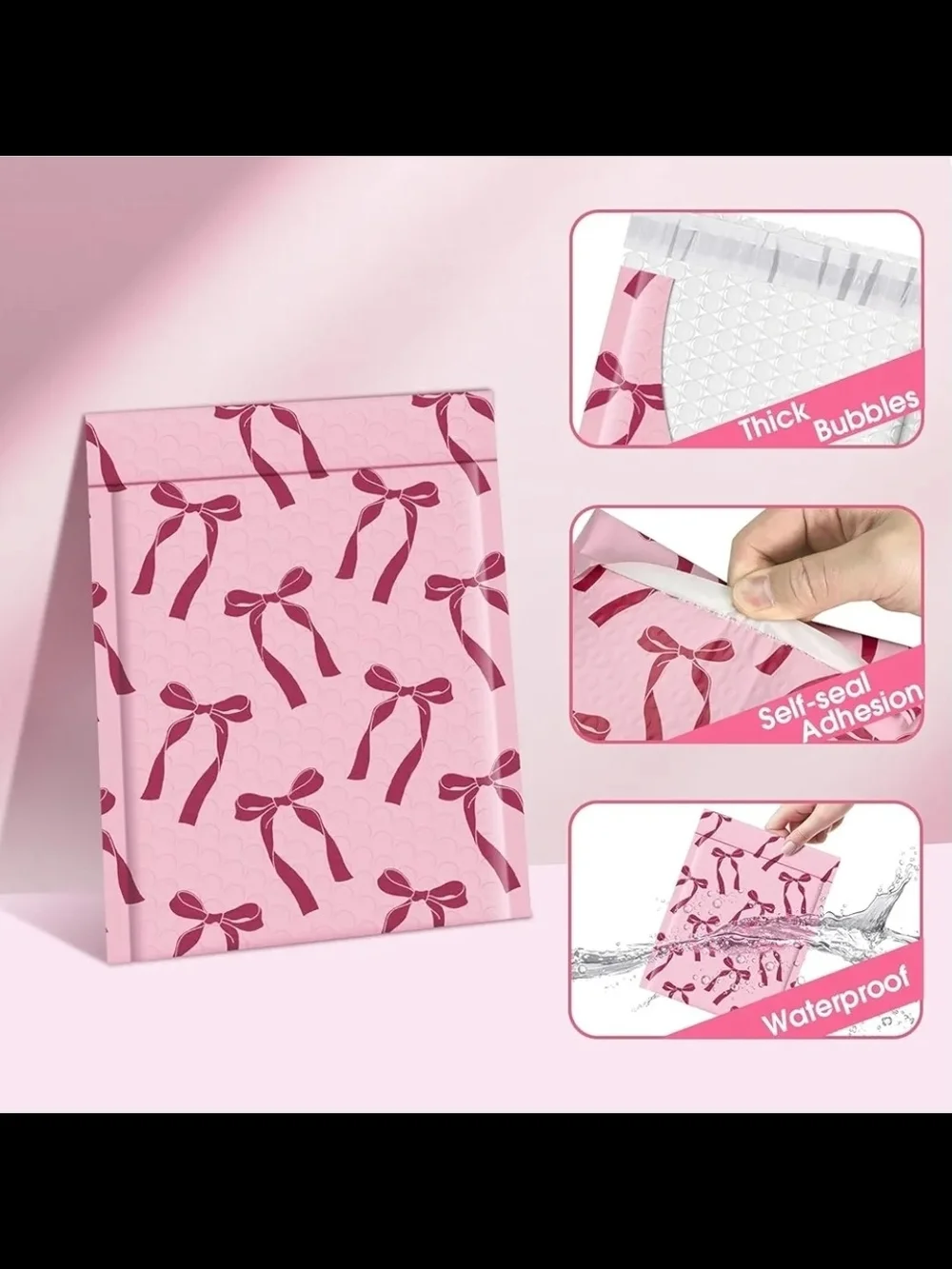 6x9 Padded Mailer Pink With Bows - Set Of 12